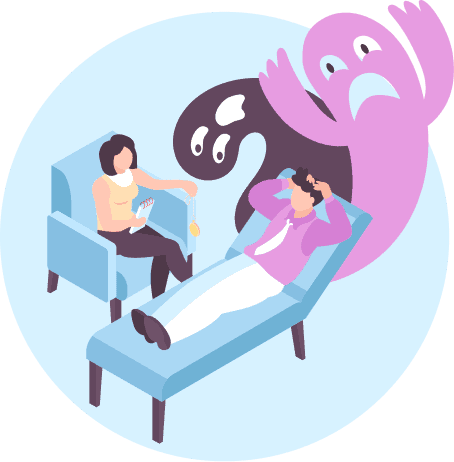 A person reclining on a couch, sharing their concerns with a hypnotherapist, depicting the misconception that hypnosis is ineffective for serious issues.